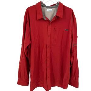 Columbia Titanium Shirt Size XXL Red Omni-Shield Long Sleeve Button Down Vented